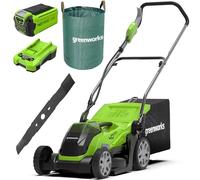 Greenworks 40V Tagliaerba a Batteria, Ampiezza di Taglio 35cm, CON Batteria 40V 2Ah e CaricabatterieG40LM35K2 + Greenworks Lama di Ricambio da 35cm + Greenworks Tools Sacco da giardinaggio da 120l