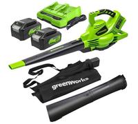 Greenworks 48V(2x24V) Aspirafoglie Soffiatore a Batteria con Tracolla, Motore Brushless, 322km/h, 9m³/min, Sacco di Raccolta 45L, 2 4Ah Batterie, e Caricabatterie, Garanzia 3 Anni GD24X2BVK4X