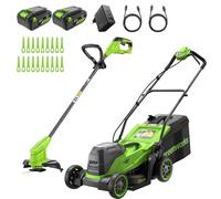 Greenworks 48V (24V x 2) Tagliaerba a batteria,larghezza di taglio 36 cm, fino a 400 m², e Tagliabordi senza fili con testa di alimentazione automatica, con 1 batteria 4Ah e caricabatteria