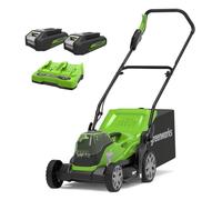 Greenworks 48V (2x24V) Tagliaerba a Batteria per Prati Fino a 210m², Ampiezza di Taglio 36cm, Sacca da 40L CON Due 24V 2Ah Batterie (Pari a 48V) & Caricabatterie Doppio, Garanzia 3 Anni, G24X2LM36K2X