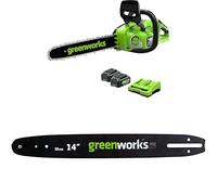 Greenworks 48V(2x24V) Motosega a Batteria con Motore Brushless, con due 4Ah e Caricabatterie Gemello + Greenworks 35cm Barra