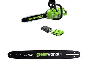 Greenworks 48V(2x24V) Motosega a Batteria con Motore Brushless, con due 4Ah e Caricabatterie Gemello + Greenworks 35cm Barra