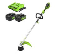 Greenworks 48V (2x24V) Tagliabordi a Batteria x Giardini Medio-Piccoli, Ampiezza Taglio 40cm, Erogazione a Pressione Doppio Filo Nylon 2mm, 2x Batterie 24V 4Ah,GD24X2TXK4X