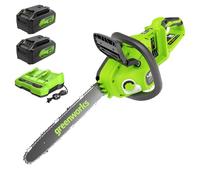 Greenworks 48V(2x24V) Motosega a Batteria con Motore Brushless, Lunghezza Barra 14 Pollice (35cm), Velocità Catena 20m/s, con due 4Ah e Caricabatterie Gemello, Garanzia 3 Anni-GD24X2CS36K4X