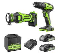 GreenWorks Avvitatore a batteria 24V, Trapano avvitatore elettrico e Trapano Fresatore Pacchetti combinati, Borsa degli attrezzi, 2 batteria, 2A Caricabatterie