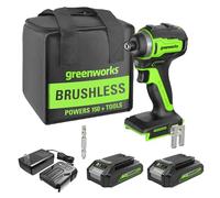 Greenworks Avvitatore a percussione senza spazzole da 24 V da 1/4", (2) batterie da 2,0 Ah, caricabatterie compatto e borsa inclusa