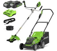 Greenworks Bundle: G24X2LM36 Tagliaerba a Batteria per Prati Fino a 420m², Batterie 24V e Caricabatterie GSK24B2X, 2x24V Decespugliatore con Motore Brushless GD24X2BCB