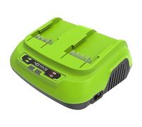 Greenworks Caricabatterie a Doppio Slot 40V 8A - Per Attrezzi da Giardino ed Elettroutensili, Batterie 40V, Ricarica 1 Batteria da 2Ah in 30 Minuti, Garanzia 3 Anni - G40X2UC8
