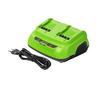 Greenworks Caricabatterie Rapido 24V 8A 200W a Doppio Porta, Adatto per Tutte le Batterie Greenworks 24V, 3 Anni di Garanzia, G24X2C8/C2020BE