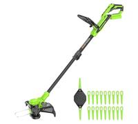Greenworks Decespugliatore da 40 V, 33,0 cm, senza piombo, cavo di alimentazione automatico, testa girevole, tagliaerba leggero, 20 lame in plastica + copertura lama, batteria venduta separatamente