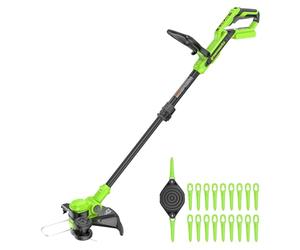 Greenworks Decespugliatore da 40 V, 33,0 cm, senza piombo, cavo di alimentazione automatico, testa girevole, tagliaerba leggero, 20 lame in plastica + copertura lama, batteria venduta separatamente