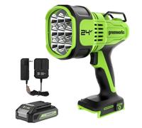 Greenworks Faro a LED da 24 V con portata di 765 yard, luce di lavoro wireless da 3000 lumen con batteria da 2 Ah e caricatore