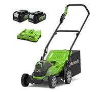 Greenworks G24X2LM36K4X Tagliaerba a Batteria per Prati Fino a 420m², Ampiezza di Taglio 36cm, Sacca da 40L CON Due Batterie 2 x 24V (Pari a 48V) 4Ah e Caricabatterie Doppio, Garanzia 3 Anni