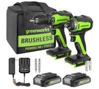 Greenworks GD24DD35K2 - Trapano avvitatore a batteria e avvitatore a percussione GD24ID200, 2 batterie e caricabatterie da 24 V, 2 Ah
