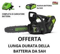 GREENWORKS GD40TCS 40V MOTOSEGA A BATTERIA CON CARICATORE E BATTERIA DA 5AH