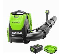 Greenworks GD60BPB - Soffiatore a fogli senza fili, 60 V, Li-Ion, velocità dell'aria 260 km/h, portata 1050 m³/h, soffiatore posteriore con batteria da 4 Ah e caricatore