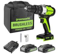 GreenWorks Kit avvitatore a percussione a batteria senza spazzole da 24 V, cacciavite a 24 V, 60 Nm, cambio a 2 marce, con 2 batterie da 2,0 Ah, caricabatterie)