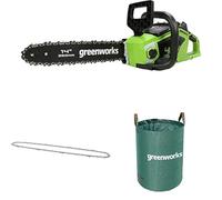Greenworks Motosega a Batteria con Motore Brushless, Lunghezza Barra 14-Pollice (35 cm), SENZA Batteria 40V e Caricabatterie + Greenworks 35cm Catena +Greenworks Sacco da giardinaggio da 120l