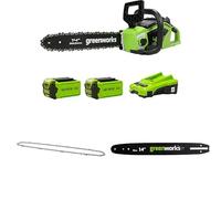 Greenworks Motosega a Batteria con Motore Brushless, Lunghezza Barra 14 Pollice (35cm), 2 Batterie da 40V 2Ah e caricabatterie + Greenworks 35cm Catena + Greenworks 35cmBarra