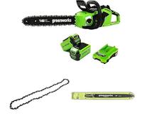 Greenworks Motosega a Batteria con Motore Brushless, Lunghezza Barra 40cm, 2 Batterie da 40V 2Ah e Caricabatterie + Greenworks 40cm Catena per Motosega + Greenworks Barra di Ricambio di 40cm