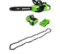 Greenworks Motosega a Batteria con Motore Brushless, Lunghezza Barra 40cm,2 Batterie da 40V 2Ah e Caricabatterie + Greenworks 40cm Catena per Motosega