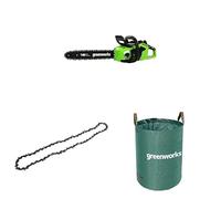 Greenworks Motosega a Batteria con Motore Brushless, Lunghezza Barra 40cm, SENZA Batteria 40V e Caricabatterie + Greenworks 40cm Catena + Greenworks Sacco da giardinaggio da 120l