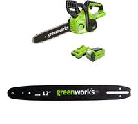 Greenworks Motosega a Batteria, Lunghezza Barra 12 Pollice (30cm), Batteria 40V 2Ah e Caricabatterie + Greenworks 30cm barra a catena