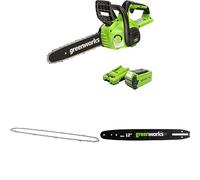 Greenworks Motosega a Batteria, Lunghezza Barra 12 Pollice (30cm), Batteria 40V 2Ah e Caricabatterie + GreenWorks 30cm Catena + Greenworks 30cm barra a catena
