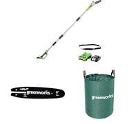 Greenworks Sega Potatrice telescopico a Batteria, Lunghezza Barra 8 Pollice (20cm) Batteria 24V 2Ah e Caricabatterie + Greenworks 20cm Barra + Greenworks Sacco da giardinaggio da 120l