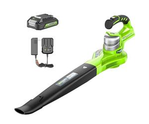 Greenworks - Soffiatore a batteria da 24 V con batteria da 2 Ah e caricatore, 140/200 km/h, doppia velocità