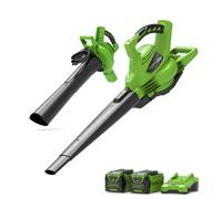 Greenworks 40V Aspiratore Soffiatore a Batteria per Foglie, Motore Brushless, 280km/h, 9,63m³/min, Sacco di Raccolta da 45L, Due Batterie 2Ah e Caricabatterie, Garanzia 3 Anni GD40BVK2X