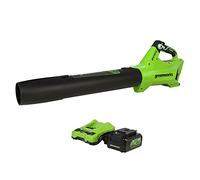 Greenworks Soffiatore assiale senza spazzole da 24 V (110 MPH / 450 CFM), batteria USB da 4 Ah e caricabatterie inclusi