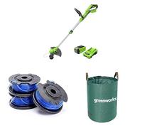 Greenworks Tagliabordi a Batteria 40V Taglio 33cm, Batteria 2Ah e Caricabatterie, Bobina a Doppio Filo 3 confezioni + Sacco da giardinaggio da 120l