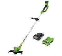 GREENWORKS - Tagliabordi A Batteria Deluxe 24v Taglio 30cm Con Batteria 2ah E Caricatore, Testina Motore Girevole Inclinabile, Manico Regolabile G24lt