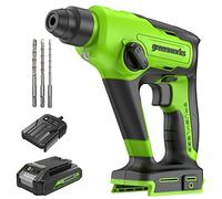 Greenworks Tools Perceuse à percussion sans fil GD24SDS1K2 (Li-Ion 24V SDS 1.2 Joule, calcestruzzo, martello/foratura, 2 modalità velocità, batteria al litio da 2 Ah e caricatore), Grey, Green, Black