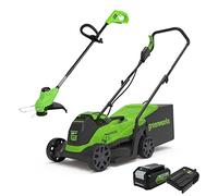 Greenworks Tools Tosaerba Elettrico, 24V, 33 Cm, 30L Scatola Raccoglierba E Tagliabordi 25Cm, Nero Verde