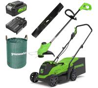 Greenworks Tosaerba Elettrico, 24V, 33 Cm, Raccoglierba E Tagliabordi 25Cm + Greenworks Tools Sacco da giardinaggio da 120l + Greenworks Tools ALM-33BL-GW Lama di Ricambio da 33 cm