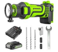 Greenworks Utensile rotante da 24 V per cartongesso con batteria da 2 Ah e caricabatterie, strumento rotante a batteria da 27.000 giri/min, ideale per tagliare legno, cartongesso e cartongesso