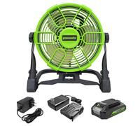 Greenworks Ventilatore Hybrid Air Cannon da 24 V, 10 pollici, ventilatore Air Cannon a 5 stadi, 500 CFM, con batteria da 2,0 Ah, caricatore e adattatore CA