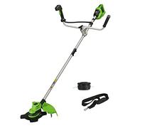 Greenworks48V(2x24V)Decespugliatore a Batteria con Motore Brushless,Imbracatura,Manubrio, Ampiezza di Taglio38cm,Filo Nylon2mm,Lama 25cm SENZA 2 Batterie 24V e Caricabatterie, Garanzia 3Anni GD24X2BCB