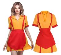 GreenYeah Broke Girls Costume, Max & Caroline Costume, Costume da Cameriera con Grembiule, Donna Diner Uniform, Vestito Bancarotta Sorelle Vestito per Carnival, Halloween, Compleanno, Cosplay Festa-XL