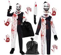 GreenYeah Costume Clown Horror, Costume Pagliaccio Halloween, Costume da Clown Terrificante con Cappuccio e Pugnale, Guanti, Borsa Nera Grande, Terrifier Costume per Halloween Carnevale (L)
