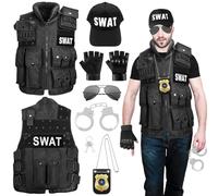 GreenYeah Gilet SWAT per Adulti Set, Costume SWAT Polizia Gilet Tattico Adulti, Gilet per Costumi SWAT, Costume per Uomo e Donna per Carnevale, Halloween, Festa a Tema Cosplay Costumi Kit