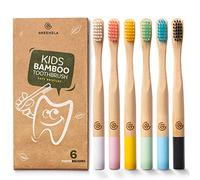 Greenzla Spazzolini da denti di bambù per bambini (Set da 6) | a setole morbide senza BPA | Set naturale ecologico | Biodegradabili e compostabili