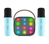 Greethga Mini con 2 microfoni wireless per bambini e adulti, 18 precaricati, Bluetooth portatile, blu