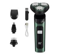 Greethga Rasoio Elettrico Display Digitale LCD Rasoio Intelligente Ricaricabile Galleggiante A Tre Testine Rasoio Impermeabile con Carica di Tipo C Verde