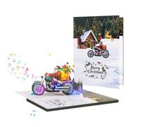GREETING ART Biglietti di Natale pop-up con luce e musica, design Babbo Natale Biker