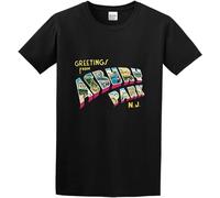 Greetings from Asbury Park Full Colour As Used by Springsteen Vintage Men's Fashion T-Shirt Casual Tees Clothing Classic Breathable T Shirt Casual Round Neck Easy Tee Comfortable Tees Black XL