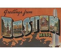 Greetings from Boston, Massachusetts (arancione) Targa in metallo in stile retrò, 20,3 x 30,5 cm