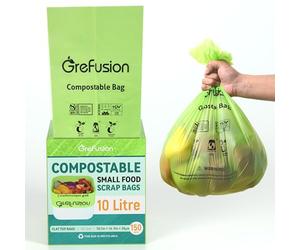 GreFusion Sacchetti per rifiuti alimentari compostabili, extra spessi, 10 l, 150 sacchetti, con certificato EN13432